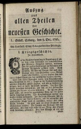L. Stück. Coburg, den 8. Dec. 1756.