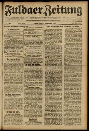 Erste Ausgabe vom Freitag, den 10. November 1916.