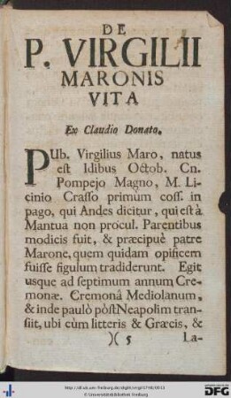De P. Virgilii Maronis Vita.