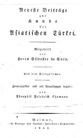 Neueste Beitraege zur Kunde der asiatischen Tuerkei