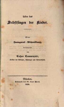 Über das Selbstsäugen der Kinder : eine Inaug.-Diss.