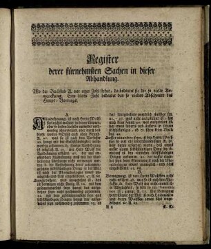 Register derer fürnehmsten Sachen in dieser Abhandlung.