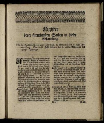 Register derer fürnehmsten Sachen in dieser Abhandlung.