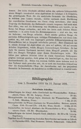 Bibliographie vom 1. December 1895 bis 31. Januar 1896.