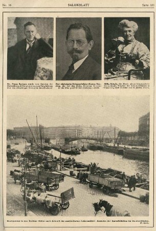 Salonblatt. 1919. H. 16 Seite 333 : Dr. Franz Servaes, Gustav Neuring, Milla Scholz, Berliner Humboldthafen nach Ankunft ausländischer Lebensmittel. aus: Salonblatt : moderne ill. Wochenschr. für Gesellschaft, Theater, Kunst u. Sport. Jg. 14 1919 No. 16 Seite 333 Dresden: SLUB Eph.lit.282.s-14.1919
