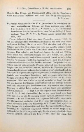 283-284 [Rezension] Olivi, Petrus Johannes, Fr. Petrus Iohannis Olivi O.F.M. Quaestiones in secundum librum Sententiarum