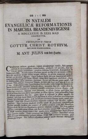 In Natalem Evangelicæ Reformationis In Marchia Brandenburgensi ...
