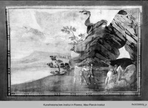 Serie von Landschaftsdarstellungen unter den Fenstern : Raubüberfall an einem Felsentor
