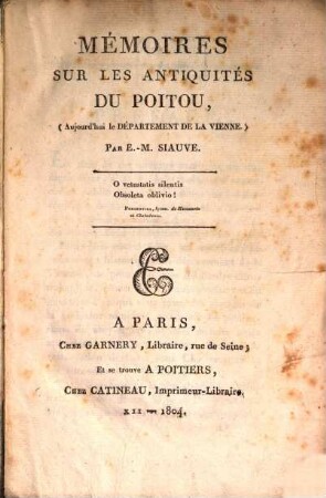 Mémoires sur les antiquités de Poitou