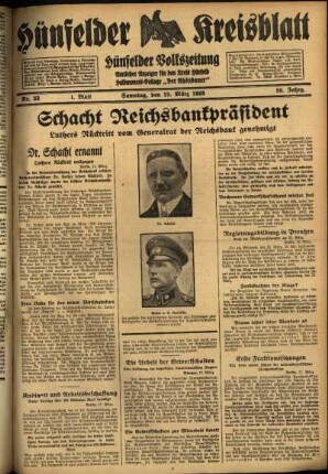 Erste Ausgabe vom Samstag, den 18. März 1933.