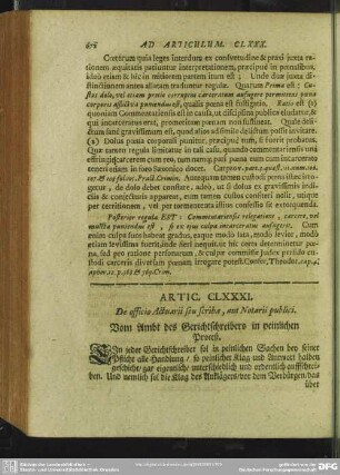 Artic. CLXXXI. De officio Actuarii seu scribae, aut Notarii publici. Vom Ambt des Gerichtschreibers in peinlichen Proceß