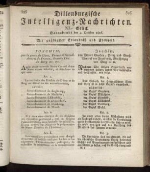 XL. Stück... den 4. October 1806 - XLIII. Stück... den 25. October 1806.
