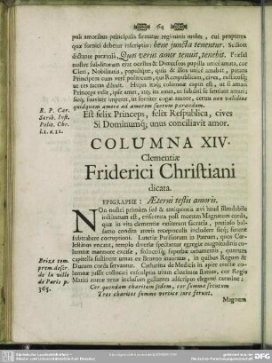 Columna XIV. Clemetiae Friderici Christiani dicata