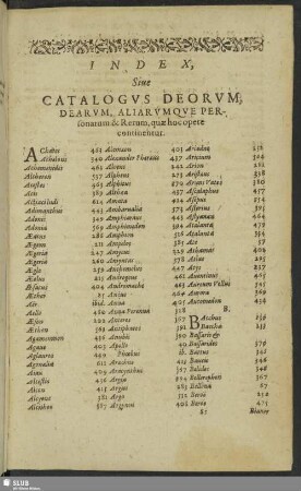 Index, Sive Catalogus Deorum, Dearum, Aliarumque Personarum & Rerum, quae hoc opere continentur