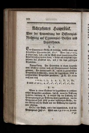 Achtzehntes Hauptstück. Von der Anwendung der Differenzial-Rechnung auf Exponenzial-Größen und Logarithmen.