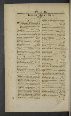 Index secundus, rerum.