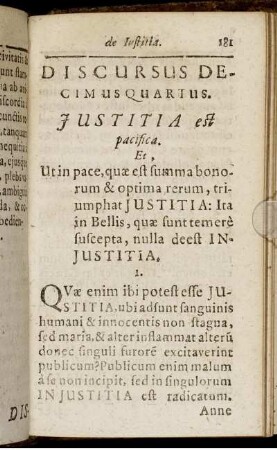 Discursus Decimus Quartus. Justitia est pacifica.
