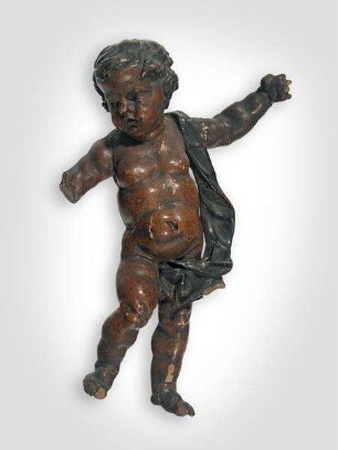 Zu einem Engelspaar gehörig: schwebender Putto, Lendentuch von seiner linken Schulter zur rechten Hüfte drapiert