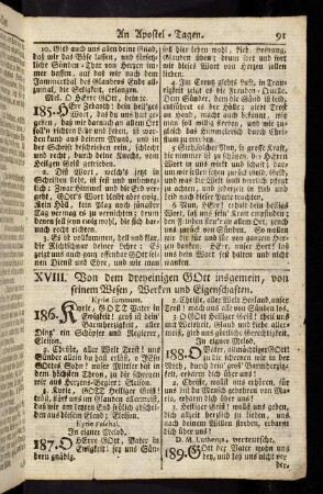 91-132, XVIII. Von dem Dreyeinigen Gott insgemein von seinem Wesen, Werken und Eigenschaften
