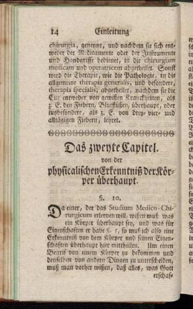 Das zweyte Capitel. von der physicalischen Erkenntniß der Körper überhaupt.