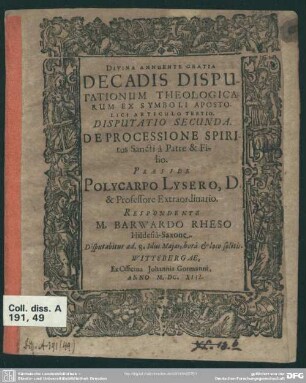 2: De processione spiritus sancti à patre & filio