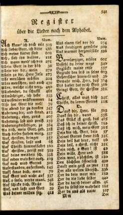 Register über die Lieder nach dem Alphabet