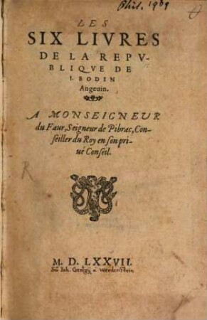 Les six Livres de la Republique