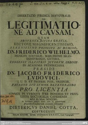 Dissertatio Iuridica Inauguralis De Legitimatione Ad Causam