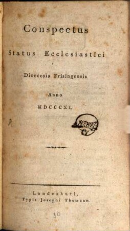 Conspectus status ecclesiastici Dioecesis Frisingensis. 1811, 1811