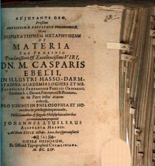 Disp. metaphys. de materia