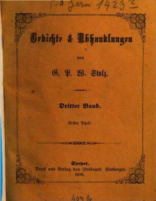 Gedichte & Abhandlungen. 3,1 : (Manuscript)