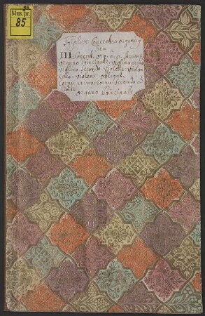 TRIPLEX CONCENTUS ORGANICUS. seu III. CONCERTI ORGANICI à octo Instrumentis. Organo Principale. Violino primo. Violino secundo. Alto Viola. Violoncello con Violone obligatis. Cornu primo Cornu secundo ad libitum. Authore JOSEPHO ANTONIO AUFFMANN, ... Principis Campidonensis Capellae pro Magistro. OPUS I