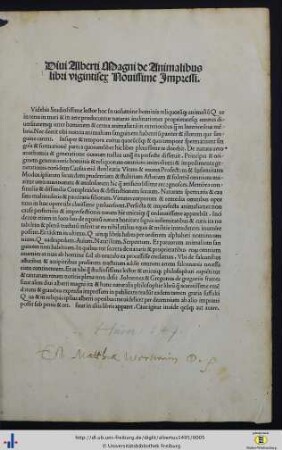 Diui Alberti Magni de Animalibus libri vigintisex Nouissime Impressi