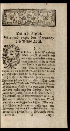 Das erste Kapitel, betreffend 1748. den Hornung Mertz und April