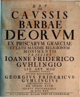 De caussis barbae deorum, ex priscarum Graeciae et Latii maxime religionum monimentis