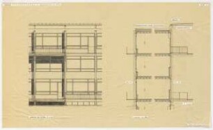 Studienarbeiten: Semsteraufgabe, Bebauung Bismarckstraße, Ansicht von Westen und Schnitt, 1:50