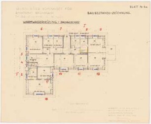 Neubau eines Wohnhauses für Staatsrat Gründgens im Bellevuepark, Berlin: Warmwasserheizung im Grundriss Dachgeschoss 1:100