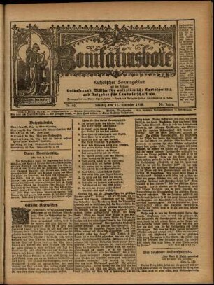 Erste Ausgabe vom Sonntag, den 21. Dezember 1919.