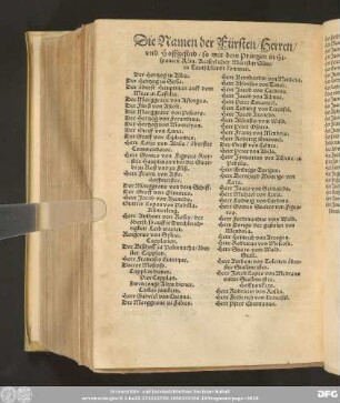 Die Namen der Fürsten/ Herren/ und Hoffgesind/ so mit dem Printzen in Hispanien Röm. Keiserlicher Maiestat Sune/ in Teutschlandt kommen.