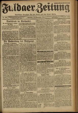 Erste Ausgabe vom Samstag, den 29. November 1924.