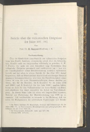 III. Bericht über die vulkanischen Ereignisse der Jahre 1895-1913