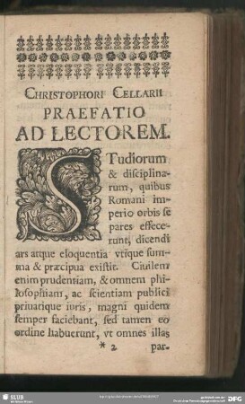 Christophori Cellarii Praefatio Ad Lectorem