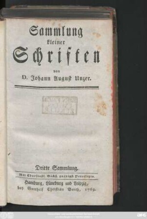 Sammlung 3: Sammlung kleiner Schriften