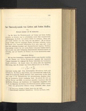 Zur Thermodynamik von Ketten mit festen Stoffen.