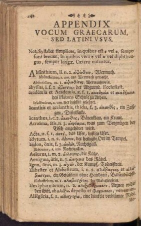 Appendix Vocum Graecarum Sed Latini Usus