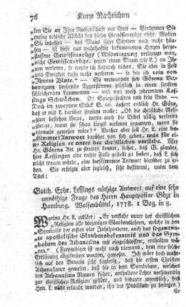 Nöthige Antwort auf eine sehr unnöthige Frage des Herrn Hauptpastor Göze in Hamburg.