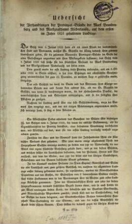 Uebersicht der Verhandlungen der Provinzialstände der Mark Brandenburg und des Markgrafthums Niederlausitz, auf dem ersten im Jahre 1824 gehaltenen Landtage