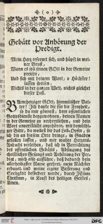 Gebätt vor Anhörung der Predigt
