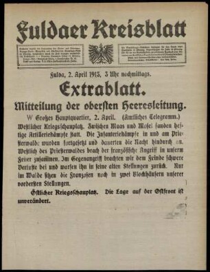 Ausgabe vom Freitag, den 02. April 1915.