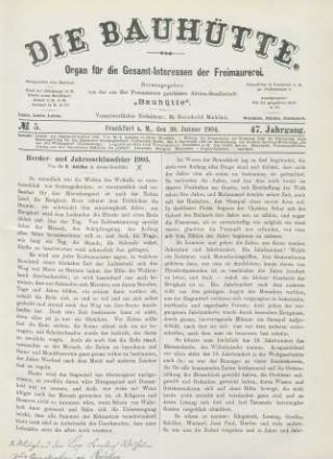No. 5. Frankfurt a. M., den 30. Januar 1904. 47. Jahrgang.